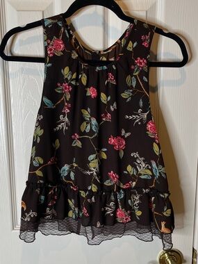 Brown Woodland Blouse with Lace Ruffle Trim